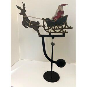 Vintage Folk Art Metal Pendulum Santa Sleigh Reindeers Christmas